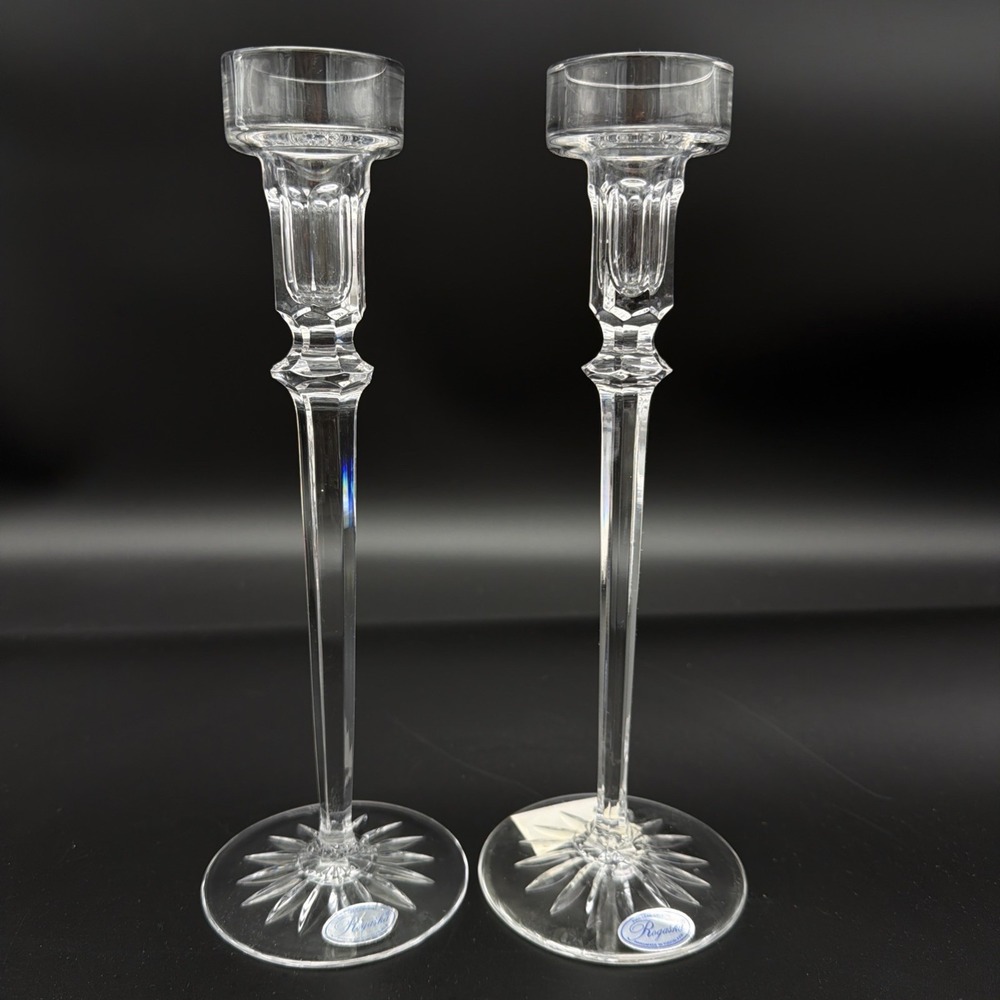 Vtg Rogaska Richmond Crystal Candlesticks 10"Tall Set of 2 Original Tag